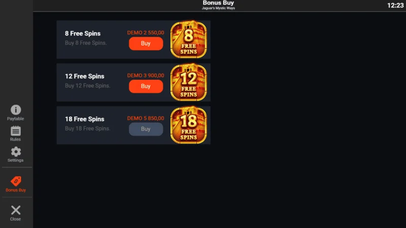 Jaguar's Mystic Ways - bonus buy screen